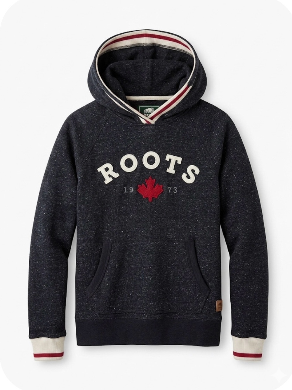 Roots Men Cabin Color Block Salt Pepper Fleece Hoodie Sweater Gray Size M